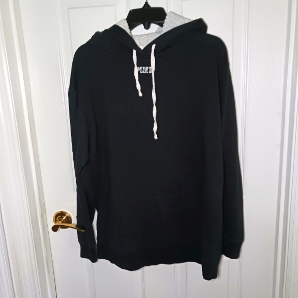 Vintage Pink Victoria's Secret Hoodie Sweatshirt Top Size S - M Black Streetwear